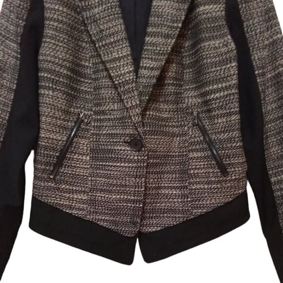 Kenneth Cole Black & White Tweed Ponte Crop Blazer Sz M - Picture 2 of 9